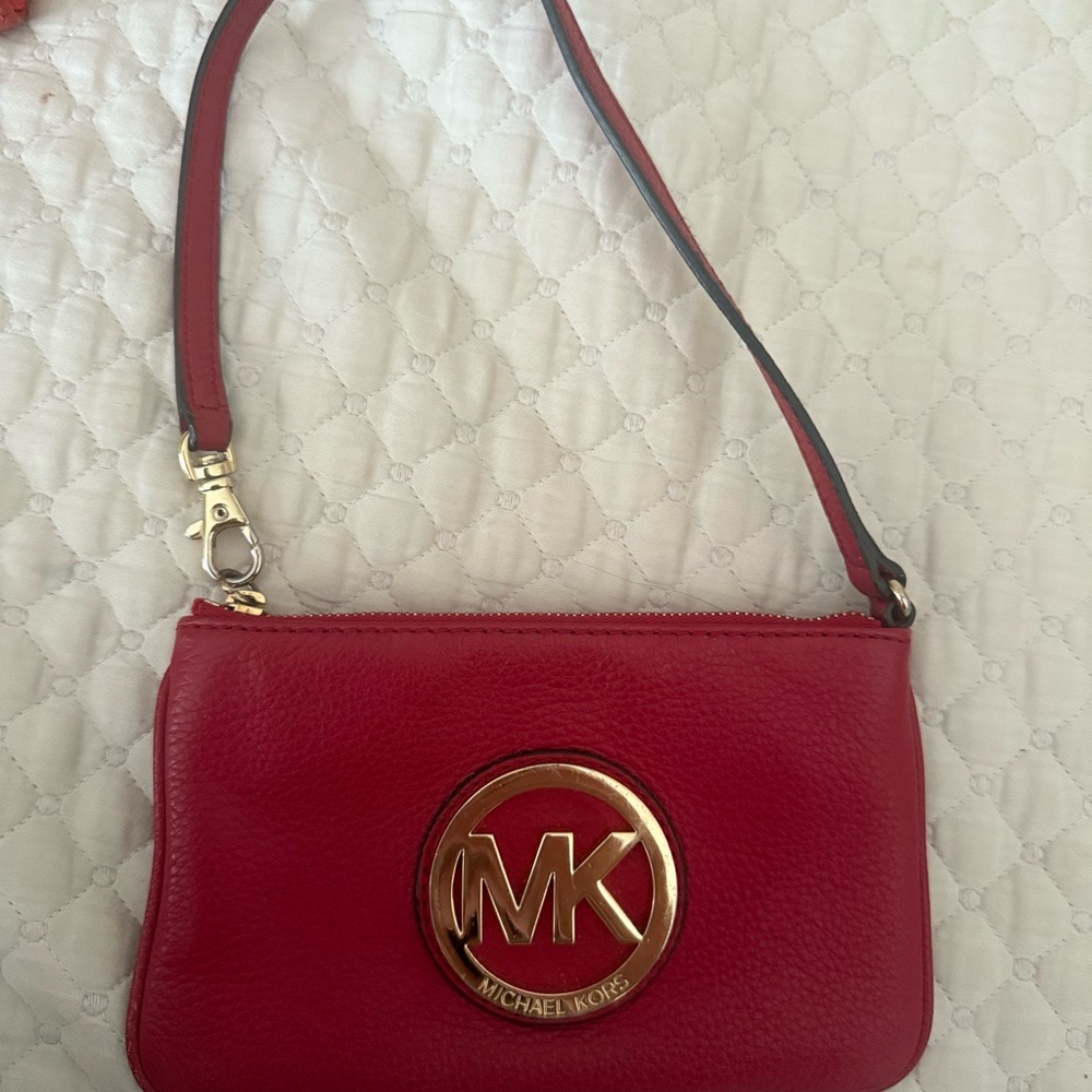 Michael Kors Red Leather wristlet bag